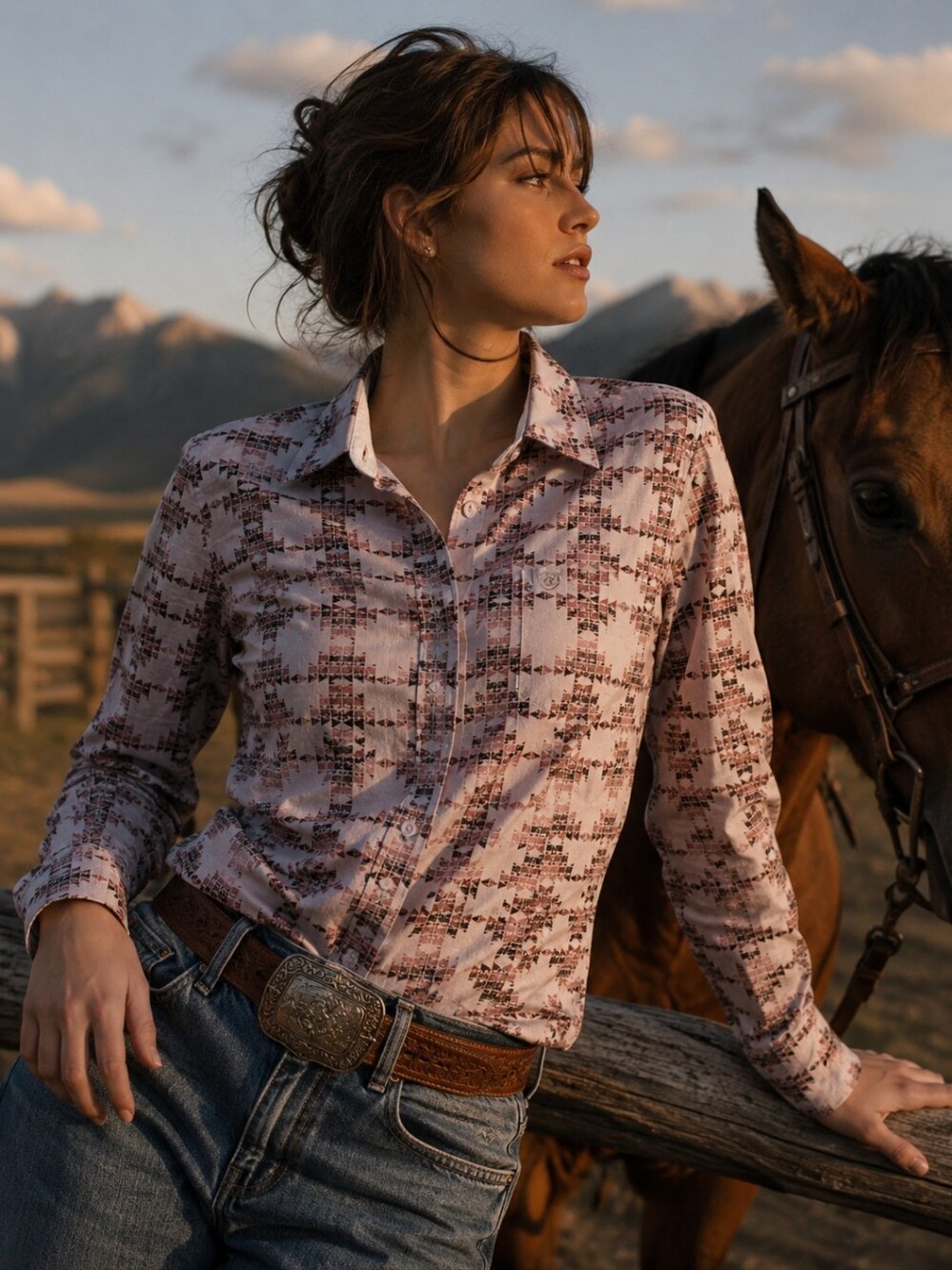 Ariat REAL Fitted Western Button Shirt Women's M  Southwesten Rodeo Cowgirl